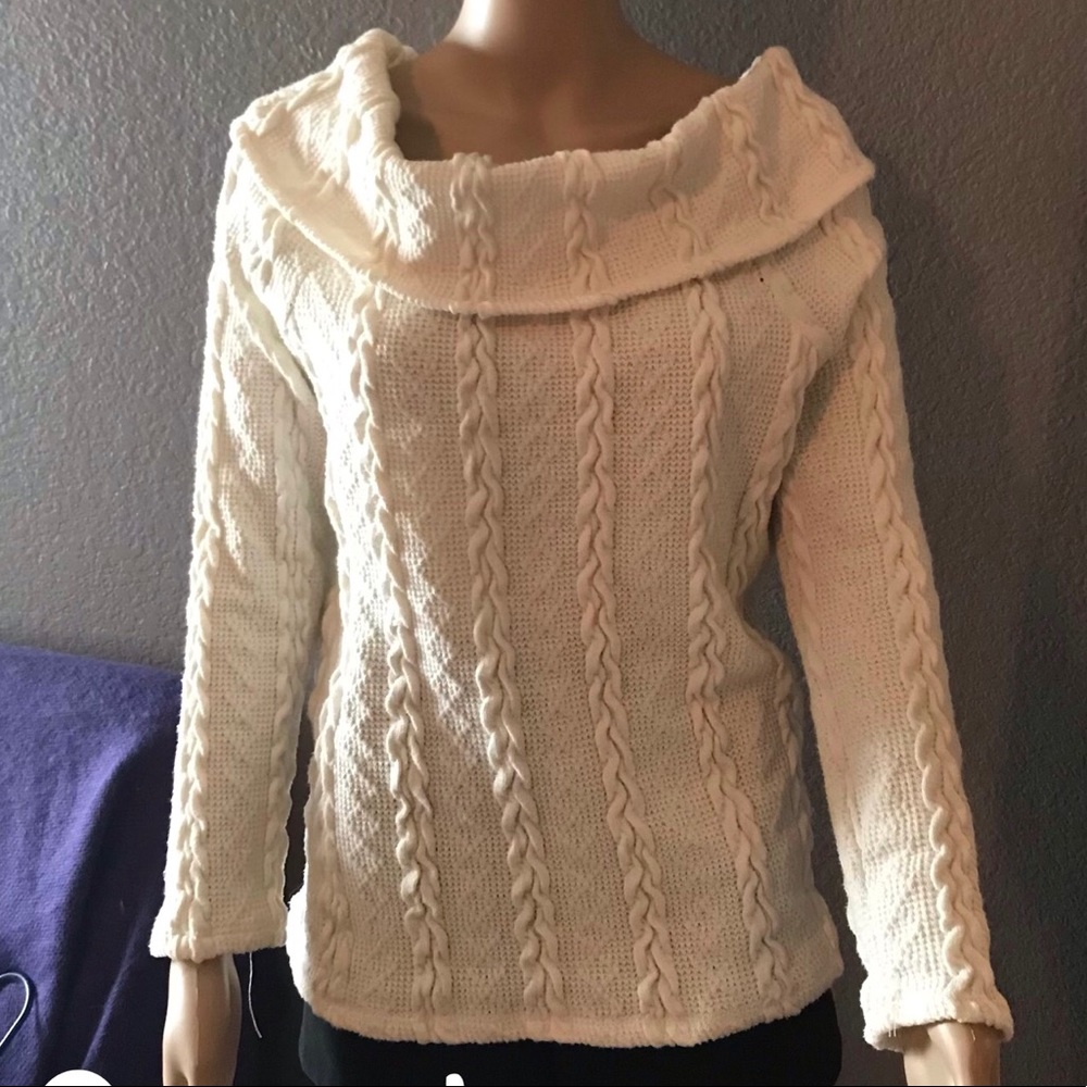 Cream sweater with cowl neck (fits snug)